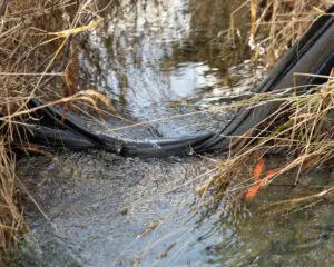 Silt fencing used to control sediment erosion during construction.