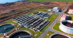 small sewage treatment plant with wastewater tanks and filters 